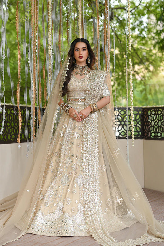 Qalamkar | Ivory Net Gotta Embroidered Lehenga