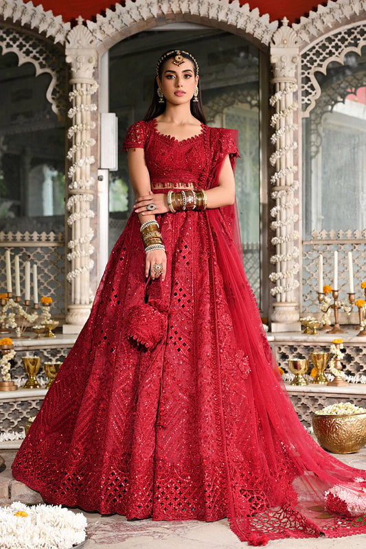 Qalamkar | Red Raw Silk Hand Embroidered Lehenga