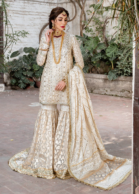 Roshni | Off White Chicken Kari Hand Embellished Gharara