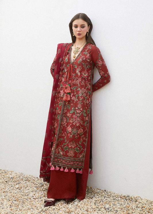 Hussain Rehar | Red Embroidered Lawn Suit