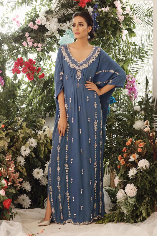 Feuri | Blue Georgette Embellished Kaftan