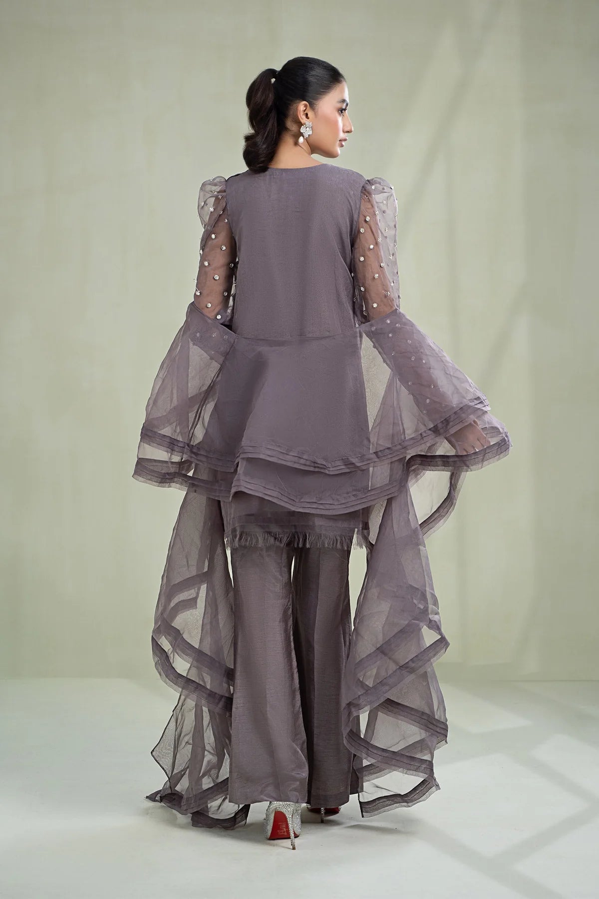 Maria B | Grey Organza Embellished Suit