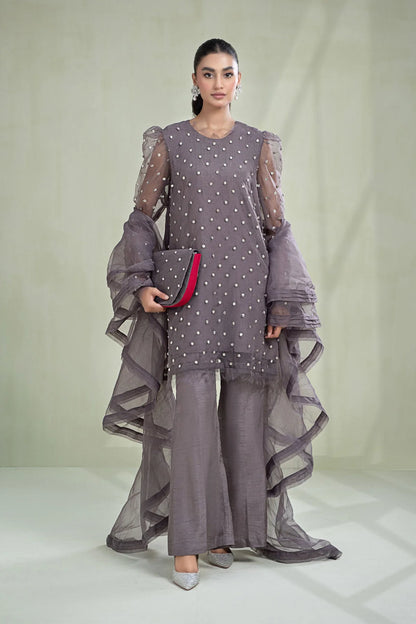 Maria B | Grey Organza Embellished Suit