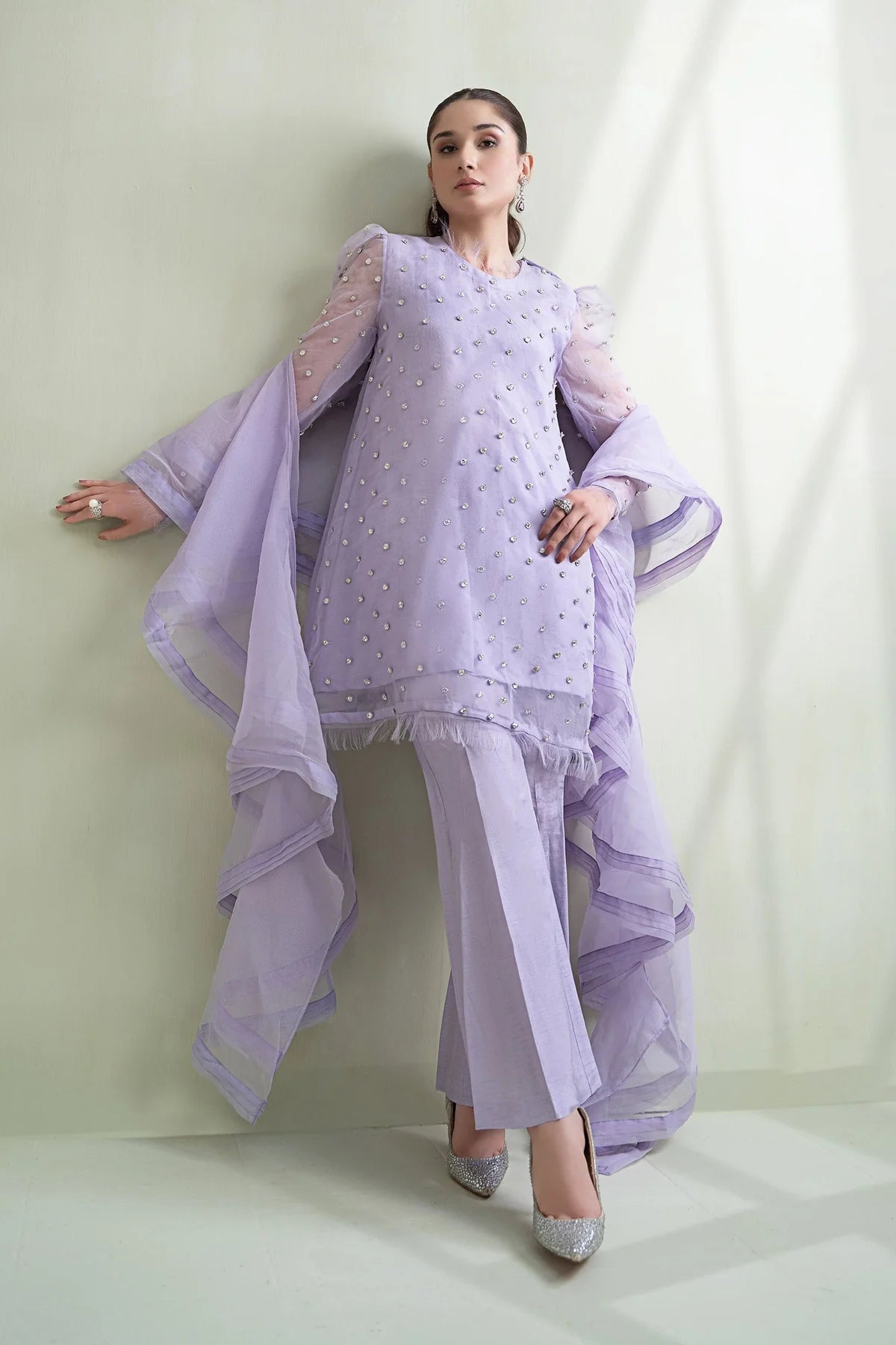 Maria B | Lilac Organza Embellished Suit