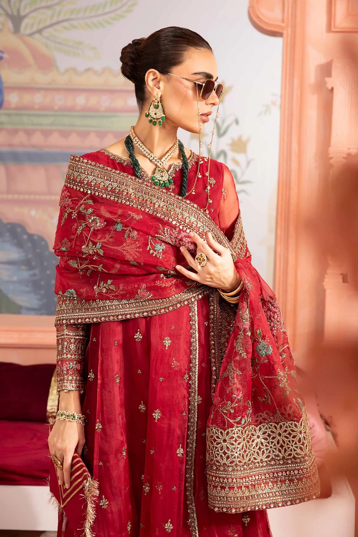 Maria B | Red Organza Hand Embroidered Angrakha Suit