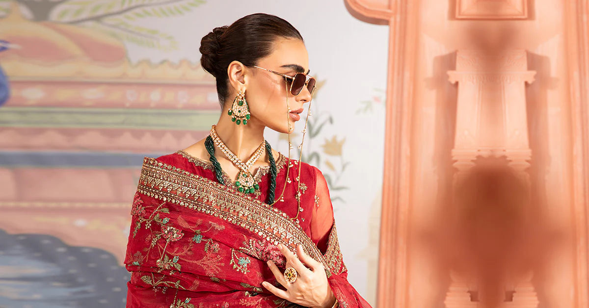 Maria B | Red Organza Hand Embroidered Angrakha Suit