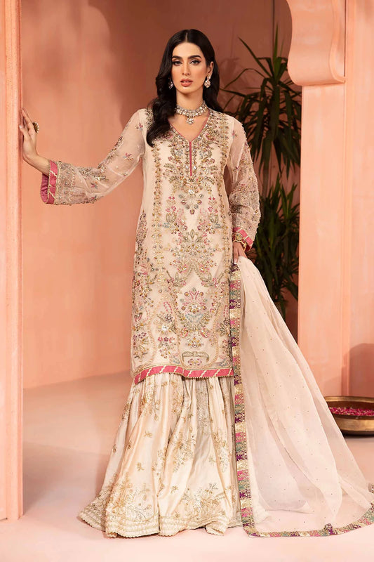 Maria B | Off White Organza Embroidered Gharara