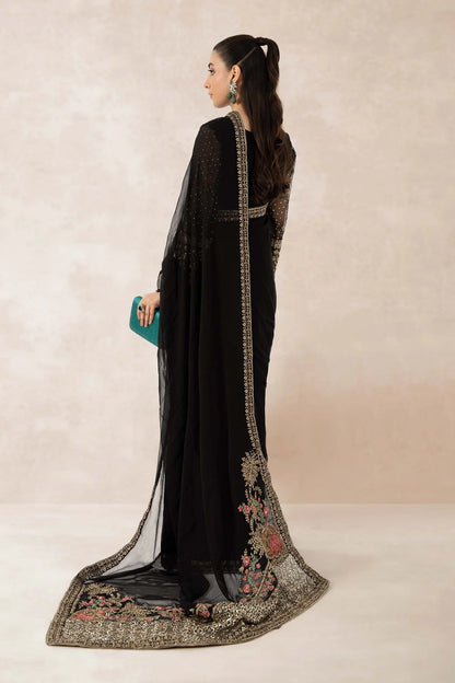 Maria B | Black Embroidered Organza Saree