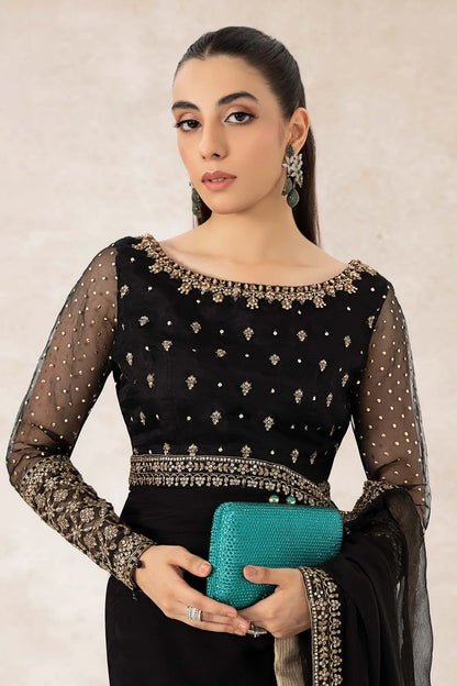 Maria B | Black Embroidered Organza Saree