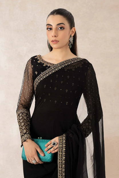 Maria B | Black Embroidered Organza Saree