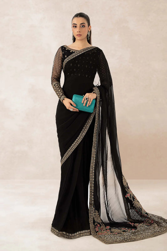 Maria B | Black Embroidered Organza Saree