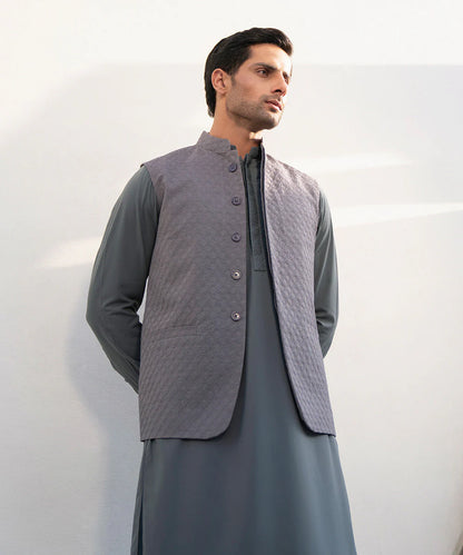 Grey Schiffli Embroidered Waistcoat