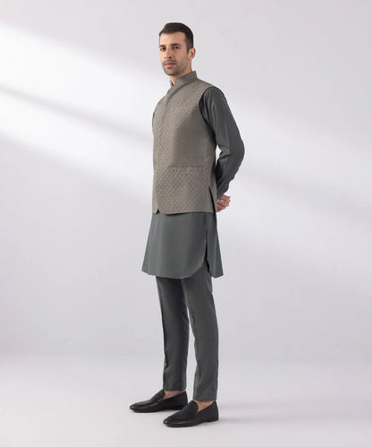 Grey Schiffli Embroidered Waistcoat