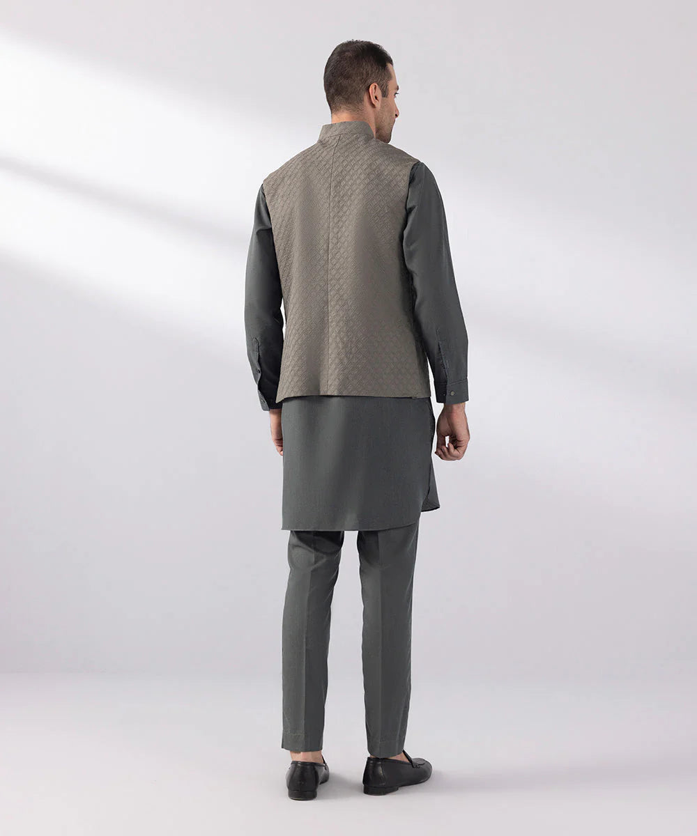 Grey Schiffli Embroidered Waistcoat