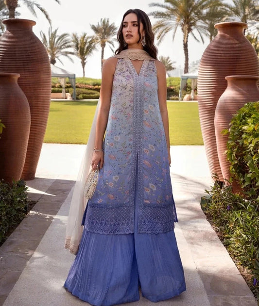 Faiza Saqlain | Printed Embroidered Silk Sharara