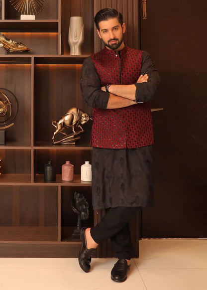 Maroon Rawsilk Formal Waistcoat