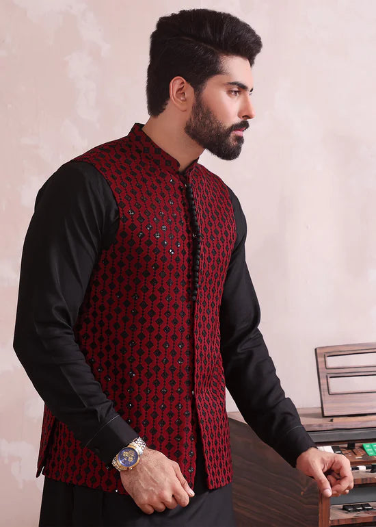 Maroon Rawsilk Formal Waistcoat