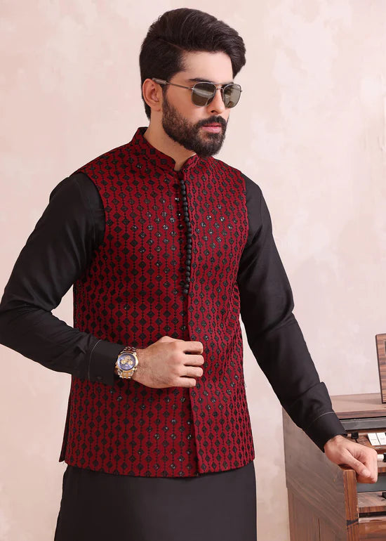 Maroon Rawsilk Formal Waistcoat