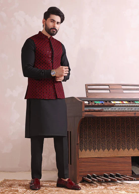 Maroon Rawsilk Formal Waistcoat