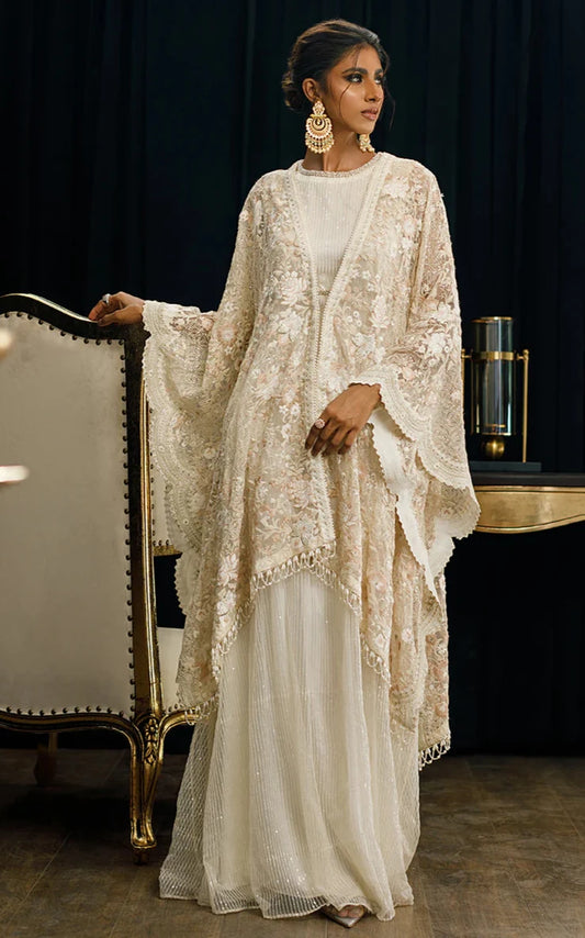 Niha | Organza Embroidered Kaftan with Skirt