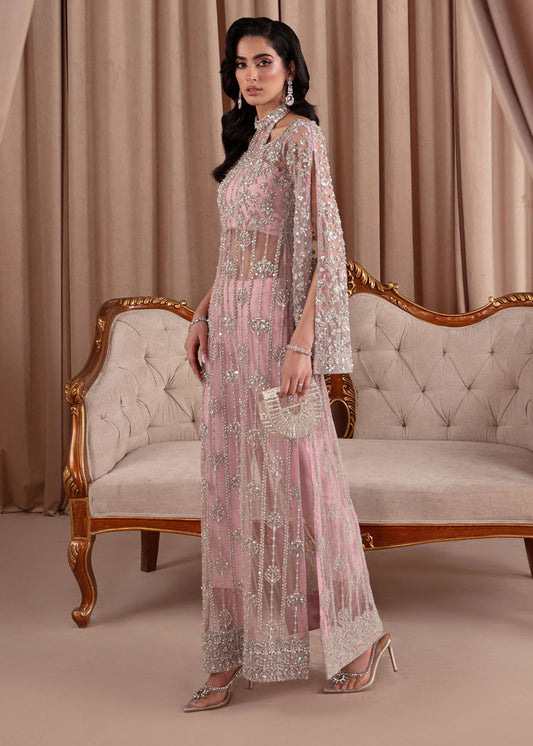 Valentina | Pink Net Embellished Long Dress