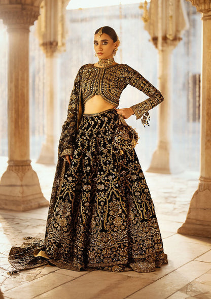 Dastoor | Black Embroidered Velvet Lehenga Choli