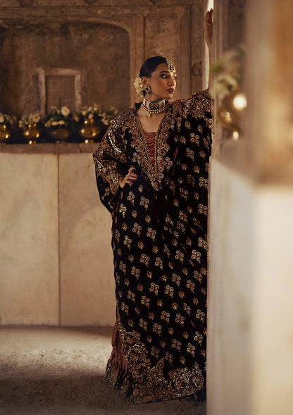 Dastoor | Maroon Embroidered Velvet Kaftan