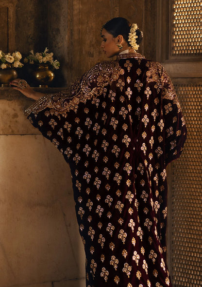 Dastoor | Maroon Embroidered Velvet Kaftan