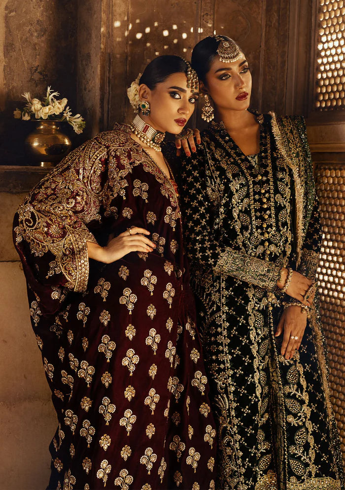 Dastoor | Maroon Embroidered Velvet Kaftan