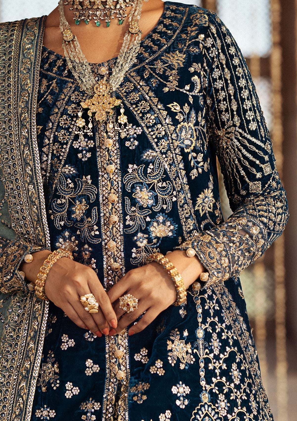 Dastoor | Blue Embroidered Velvet Sharara