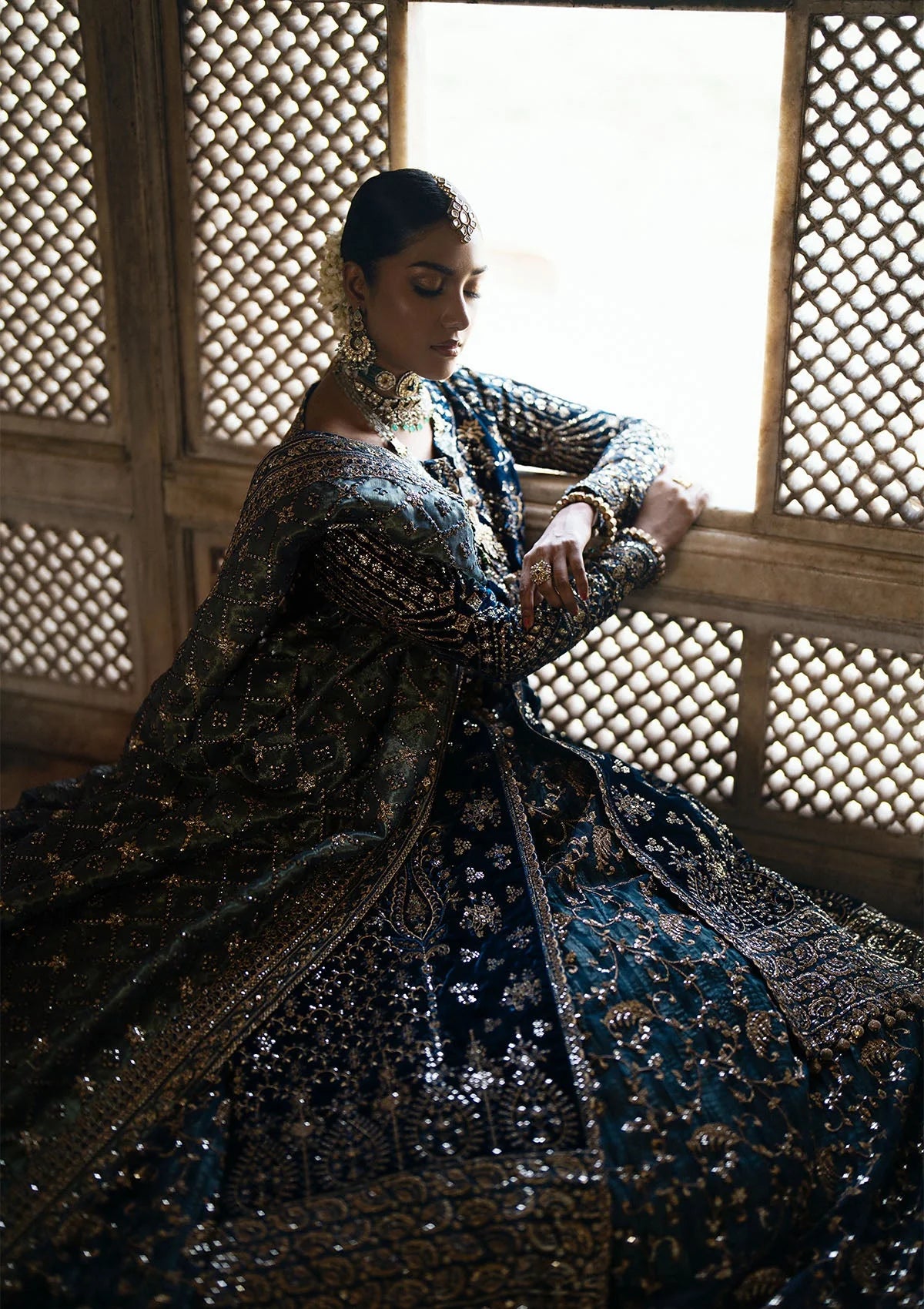 Dastoor | Blue Embroidered Velvet Sharara