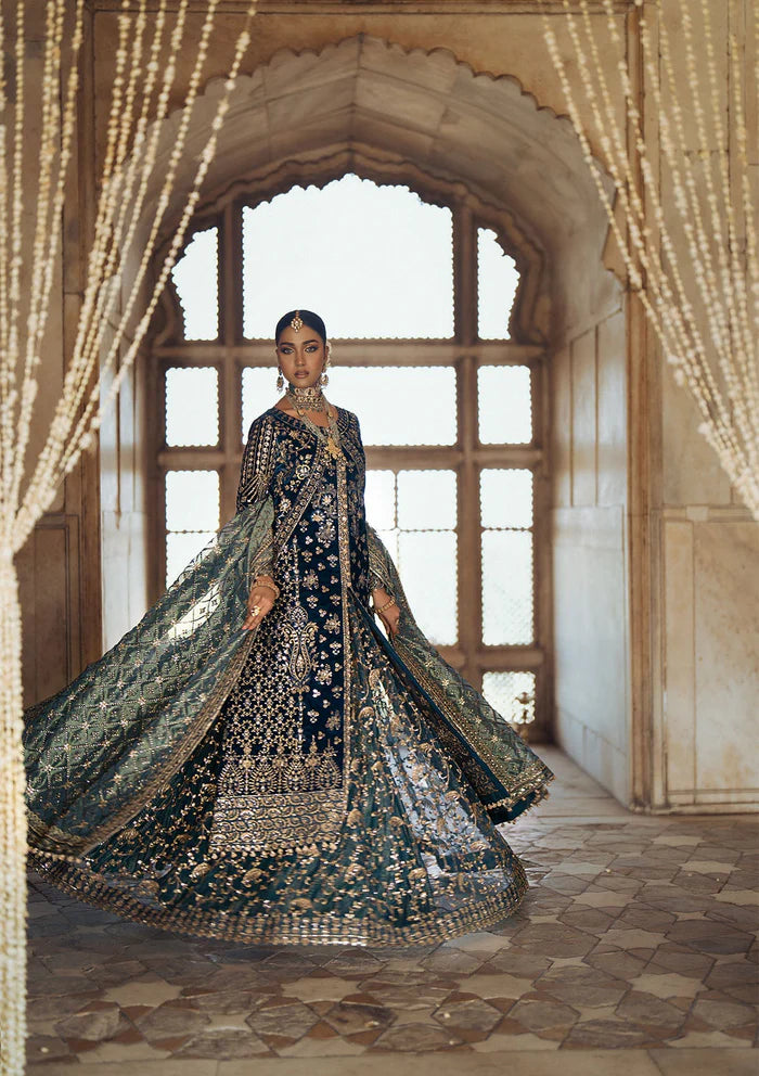 Dastoor | Blue Embroidered Velvet Sharara