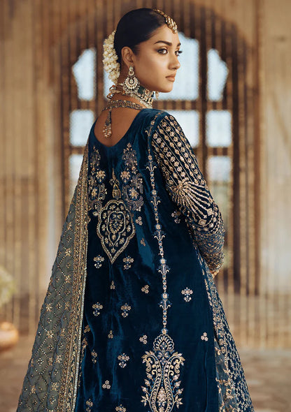 Dastoor | Blue Embroidered Velvet Sharara