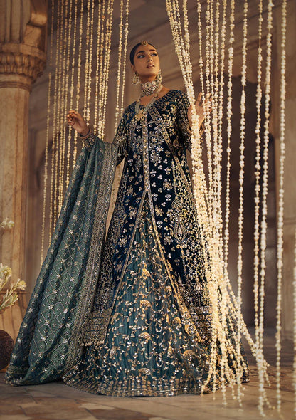 Dastoor | Blue Embroidered Velvet Sharara