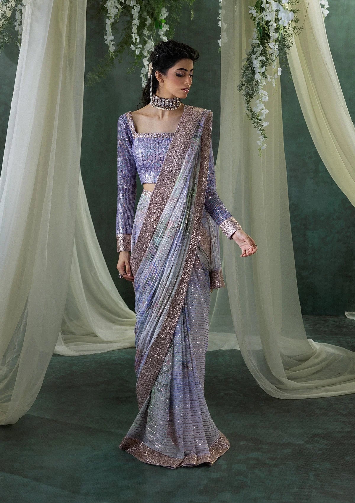 Jeet | Amethyst Sequenced Embellished Chiffon Saree