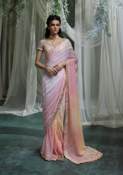 Lovely | Pink Embroidered Chiffon Saree