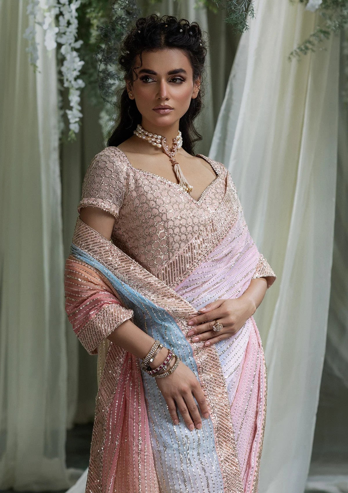 Lovely | Pink Embroidered Chiffon Saree