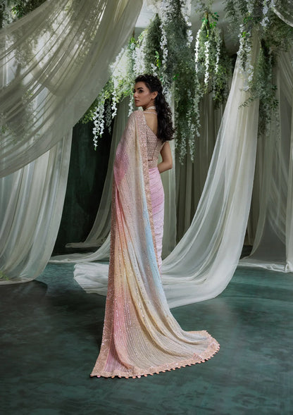 Lovely | Pink Embroidered Chiffon Saree