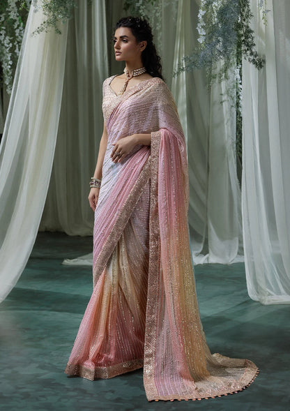 Lovely | Pink Embroidered Chiffon Saree