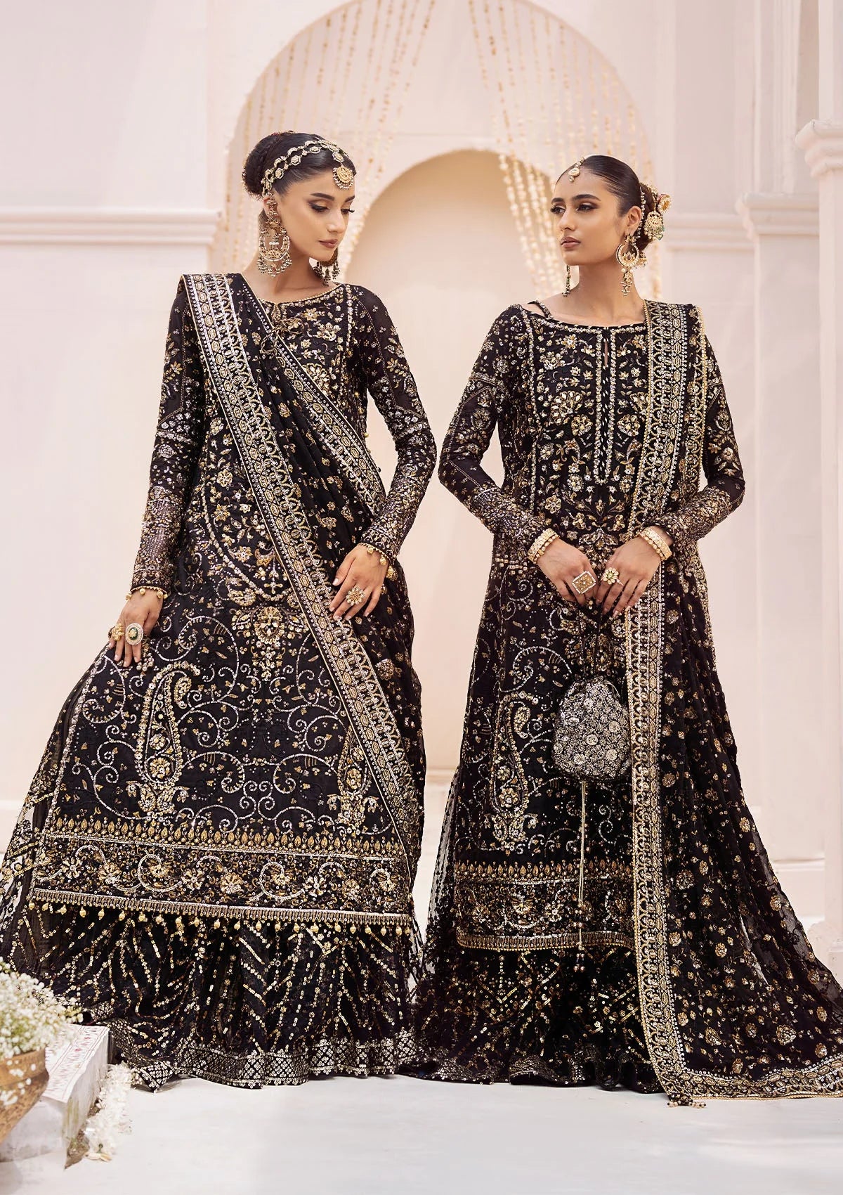 Zara | Black Embroidered Embellished Khaadi Net Dress