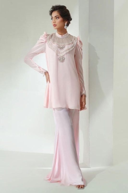 Julie | Pink Chiffon Embellished Co Ord Set