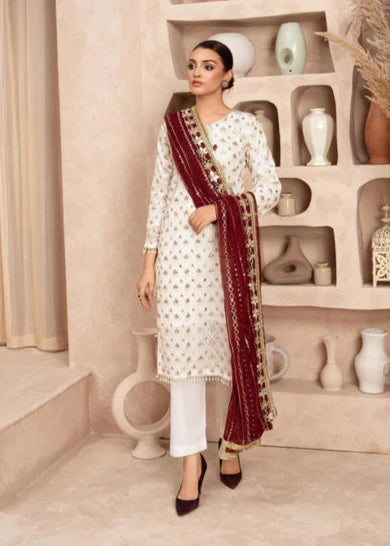 Mahnurisa | White Chiffon Embroidered Suit