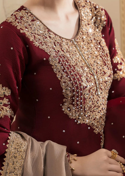 Simmi | Maroon Chiffon Embroidered Gharara