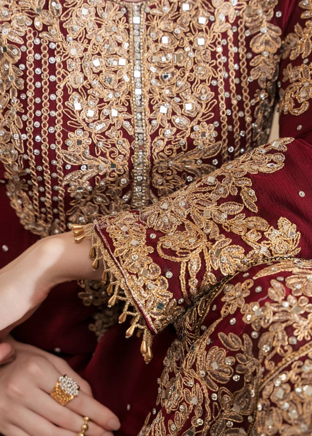 Simmi | Maroon Chiffon Embroidered Gharara