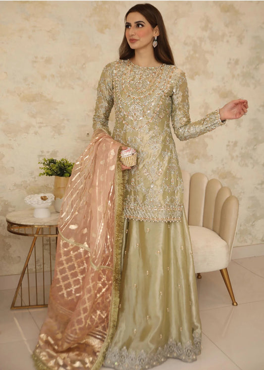 Sehar | Pistachio Green Tissue Embellished Sharara