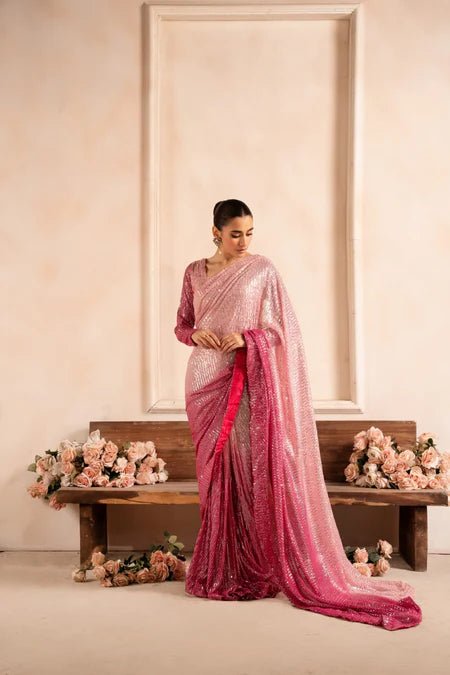 Kajal | Pink Net Sequins Saree