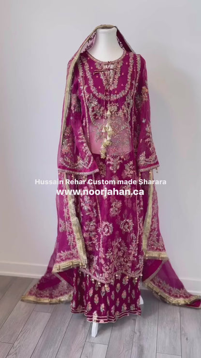 Hussain Rehar | Plum Organza Embroidered Embellished Sharara